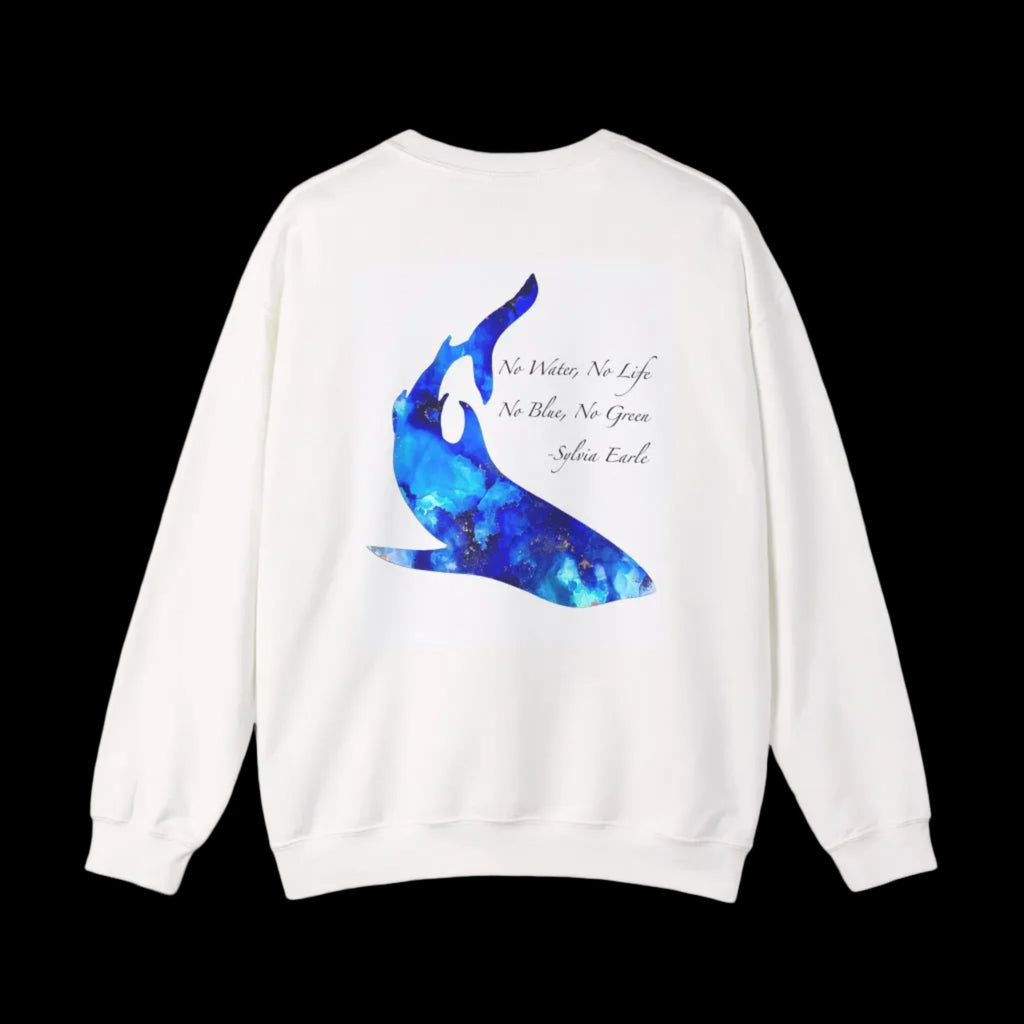 Shark Conservation Crewneck Sweatshirt — "No Water No Life, No Blue No Green" Graphic